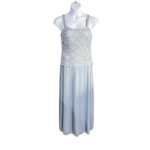 Marina Blue Silver Lace Bodice Sleeveless Chiffon Evening Mother of Bride Dress